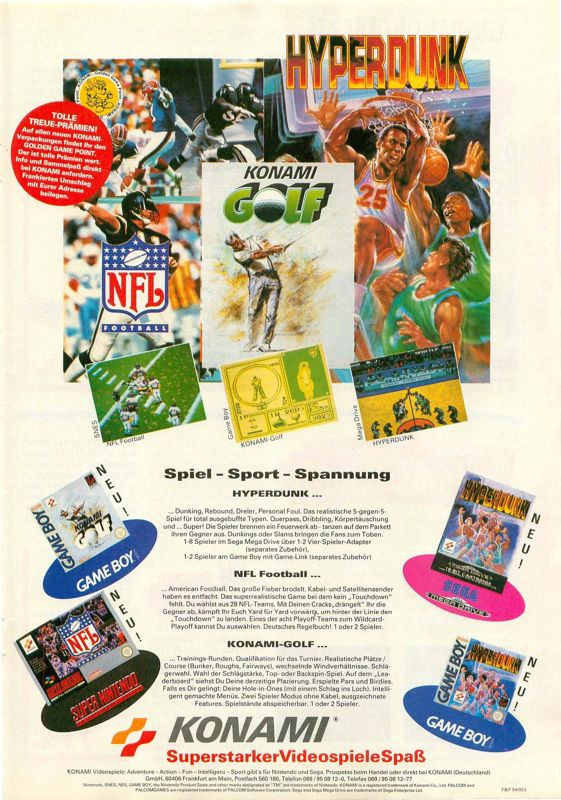 Double Dribble: The Playoff Edition Magazine Advertisement (Magazine Advertisements): Video Games (Germany), Issue 04/1994