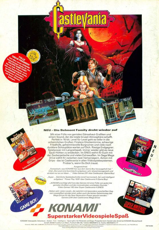 Castlevania III: Dracula's Curse Magazine Advertisement (Magazine Advertisements): Video Games (Germany), Issue 06/1994