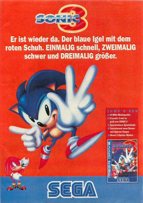 Sonic the Hedgehog 3 - videogames advert in the early '90s