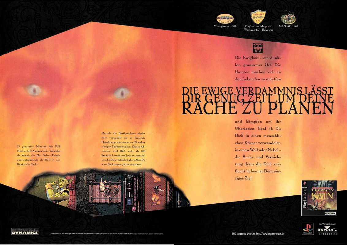 Blood Omen: Legacy of Kain Magazine Advertisement (Magazine Advertisements): Video Games (Germany), Issue 04/1997
