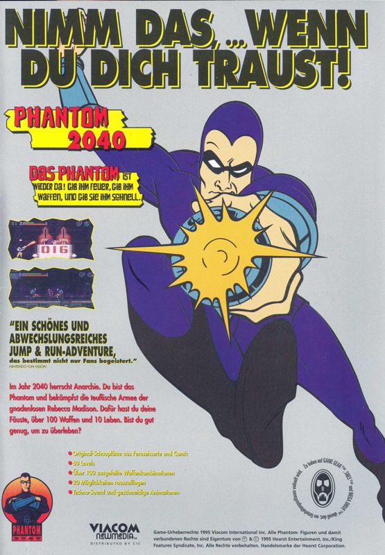 Phantom 2040 Magazine Advertisement (Magazine Advertisements): Video Games (Germany), Issue 01/1996