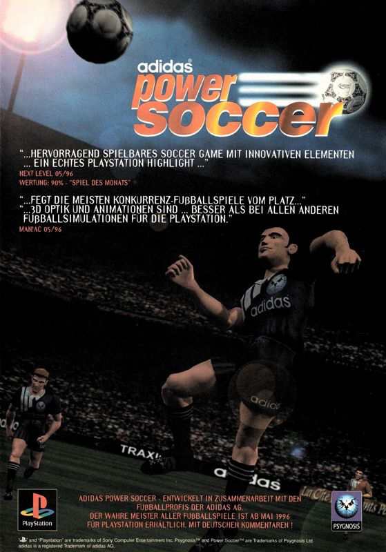 adidas Power Soccer Magazine Advertisement (Magazine Advertisements): Video Games (Germany), Issue 06/1996