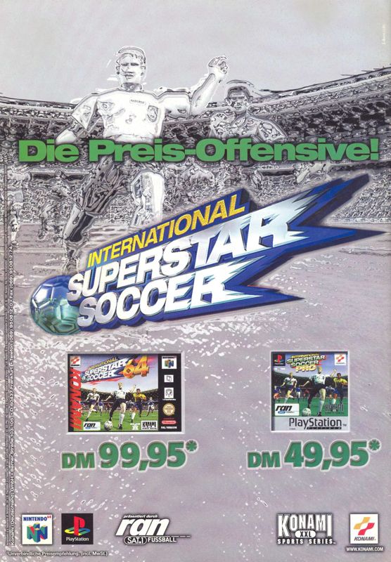 International Superstar Soccer 64 Magazine Advertisement (Magazine Advertisements): Video Games (Germany), Issue 07/1998