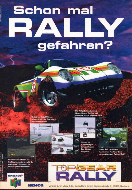 Top Gear Rally Magazine Advertisement (Magazine Advertisements): Video Games (Germany), Issue 01/1998
