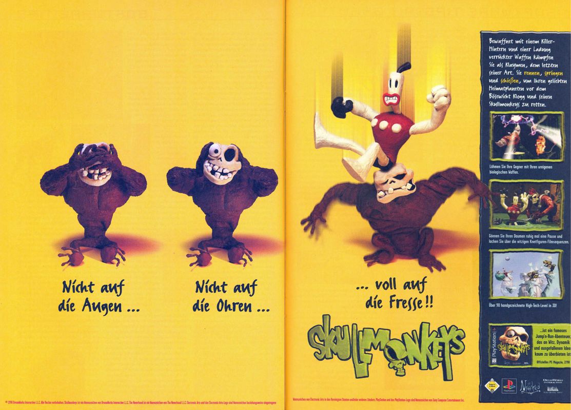 Skullmonkeys Magazine Advertisement (Magazine Advertisements): Video Games (Germany), Issue 05/1998