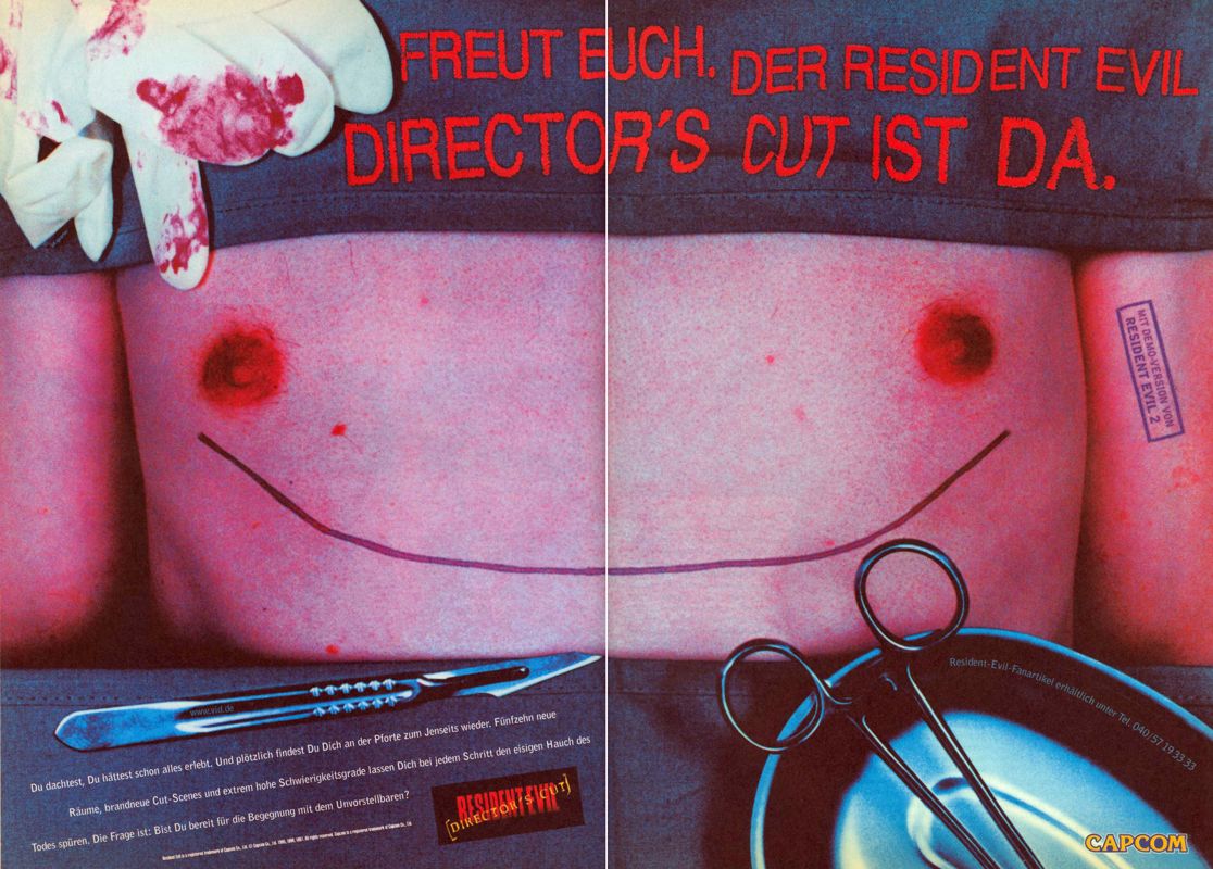 Resident Evil: Director's Cut Magazine Advertisement (Magazine Advertisements):<br> Video Games (Germany), Issue 01/1998