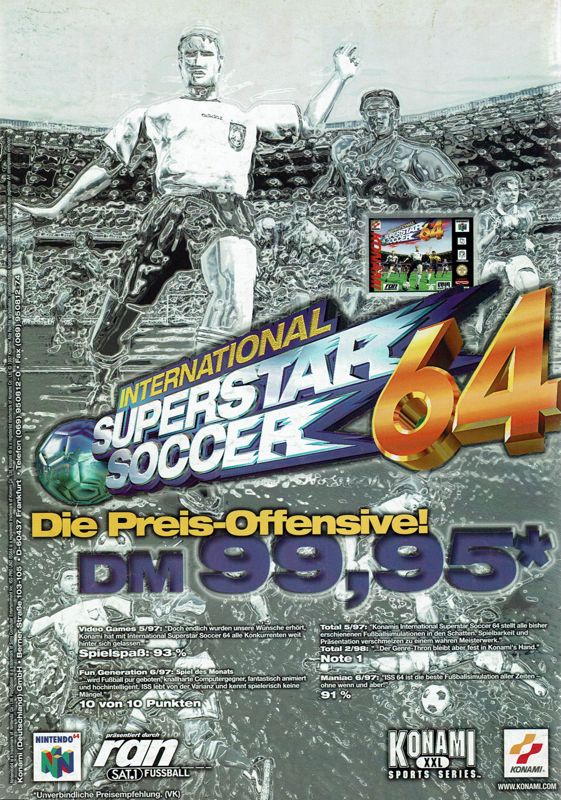International Superstar Soccer 64 Magazine Advertisement (Magazine Advertisements): Total! (Germany), Issue 06/1998