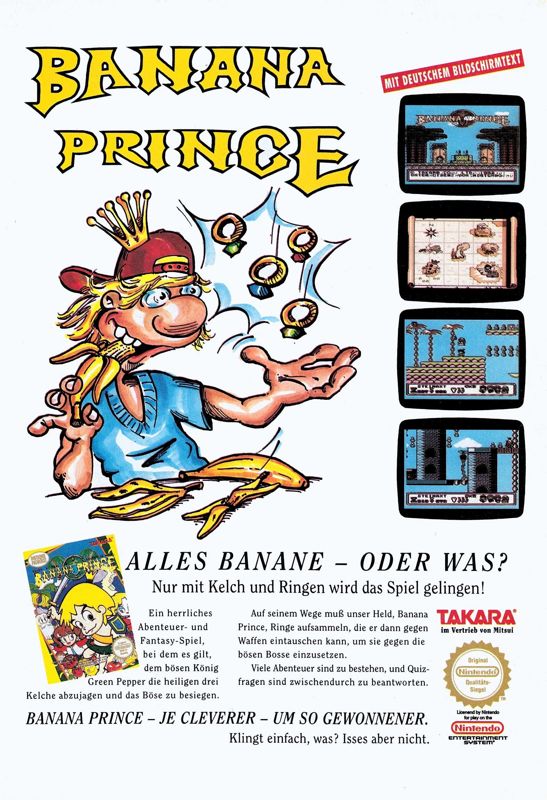 Banana Prince Magazine Advertisement (Magazine Advertisements): Video Games (Germany), Issue 04/1993