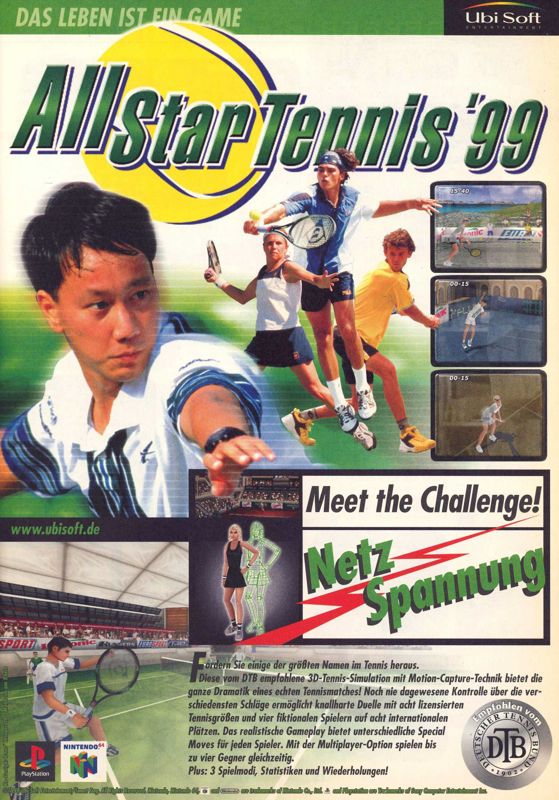 All Star Tennis '99 Magazine Advertisement (Magazine Advertisements): Video Games (Germany), Issue 12/1998