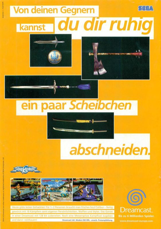 SoulCalibur Magazine Advertisement (Magazine Advertisements): Video Games (Germany), Issue 12/1999