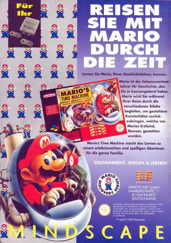 Mario's Time Machine Magazine Advertisement (Magazine Advertisements): Video Games (Germany), Special Issue 5 (1994)