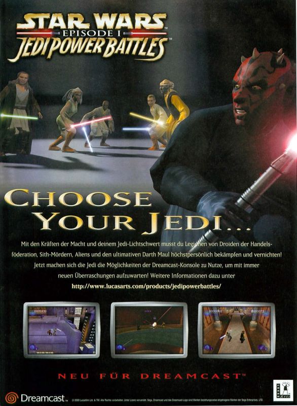 Star Wars: Episode I - Jedi Power Battles Magazine Advertisement (Magazine Advertisements): Video Games (Germany), Issue 01/2001
