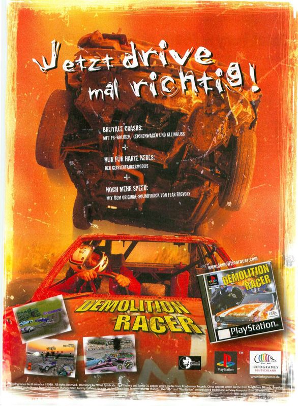Demolition Racer Magazine Advertisement (Magazine Advertisements): Video Games (Germany), Issue 01/2000