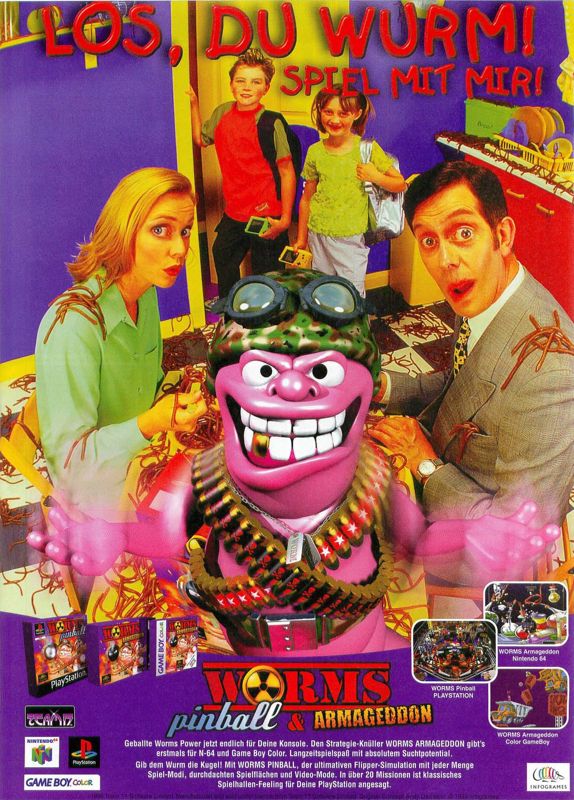 Worms: Armageddon Magazine Advertisement (Magazine Advertisements): Video Games (Germany), Issue 01/2000
