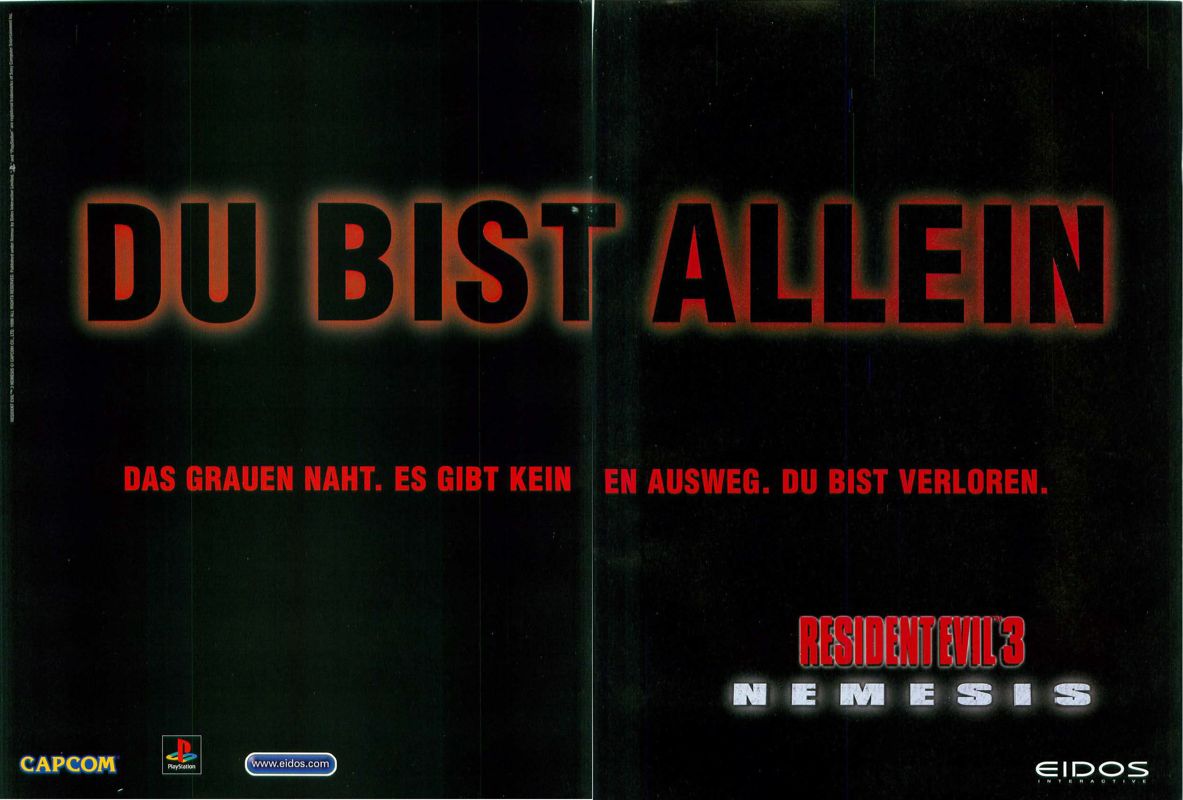 Resident Evil 3: Nemesis Magazine Advertisement (Magazine Advertisements): Video Games (Germany), Issue 04/2000