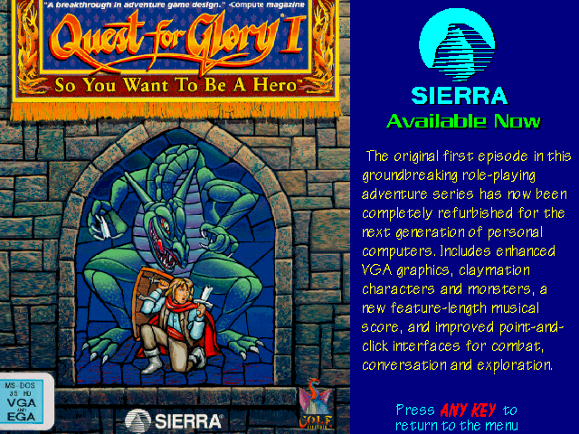 Quest for Glory I: So You Want To Be A Hero Other (Sierra's Sneak Peeks (1993)): Self Running Display Screen AUTODEMO/QG1.PCX
