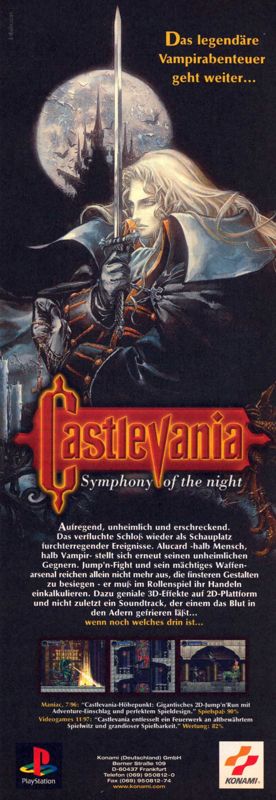 Castlevania: Symphony of the Night Magazine Advertisement (Magazine Advertisements):<br> Video Games (Germany), Issue 01/1998