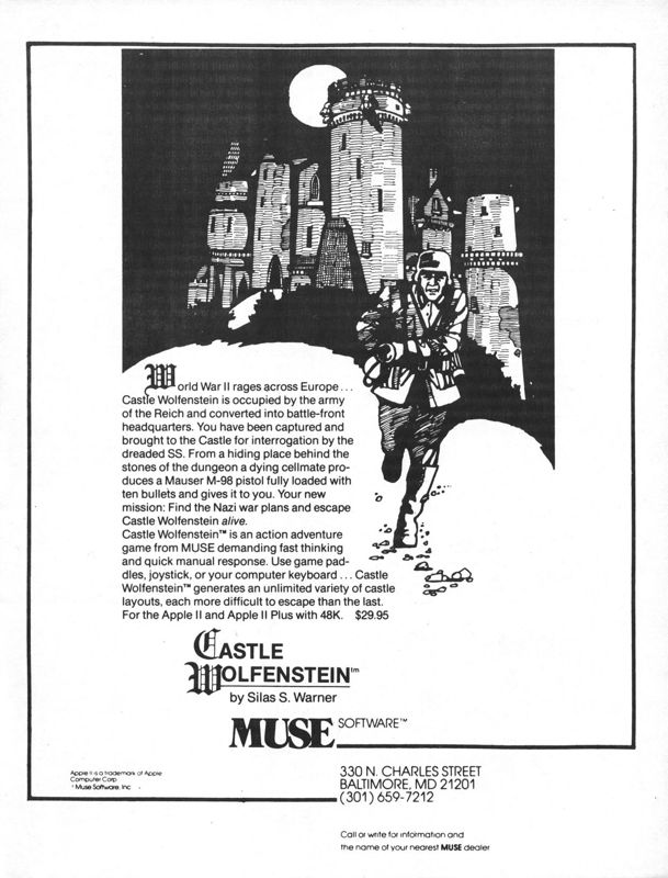 Castle Wolfenstein Magazine Advertisement (Magazine Advertisements): Computer Gaming World (US), Vol.1 Number 1 (November - December 1981)