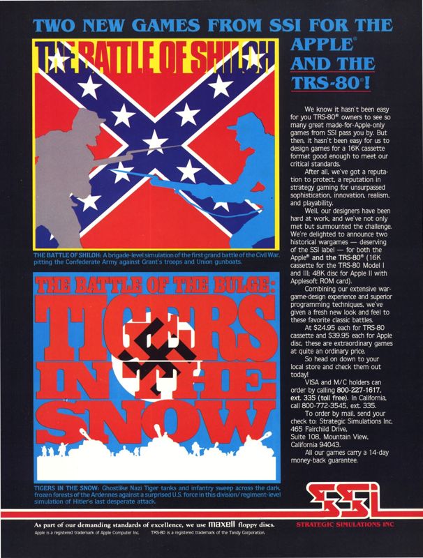 The Battle of Shiloh Magazine Advertisement (Magazine Advertisements): Computer Gaming World (US), Vol.1 Number 1 (November - December 1981)