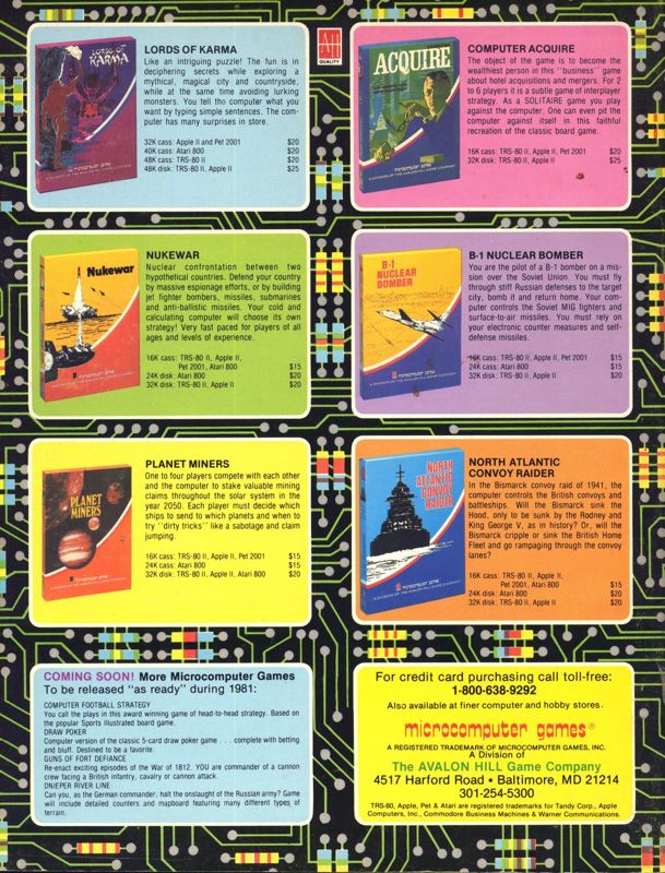 Computer Acquire Magazine Advertisement (Magazine Advertisements): Computer Gaming World (US), Vol.1 Number 1 (November - December 1981)