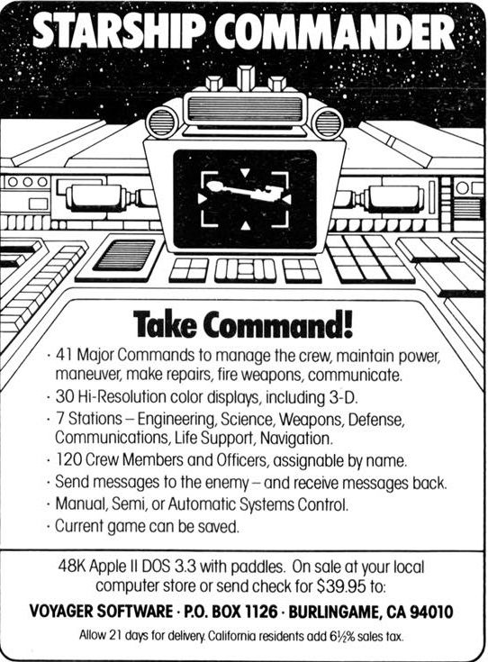 Starship Commander Magazine Advertisement (Magazine Advertisements): Computer Gaming World (US), Vol. 2 No. 6 (July - August 1982)