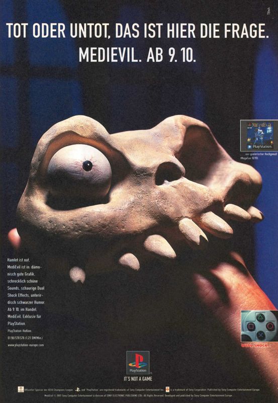 MediEvil Magazine Advertisement (Magazine Advertisements): Video Games (Germany), Issue 11/1998