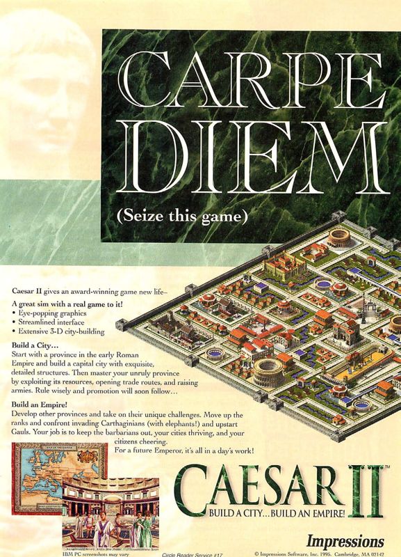 Caesar II Magazine Advertisement (Magazine Advertisements): Computer Gaming World (US), Issue 133 (August 1995) Part 3