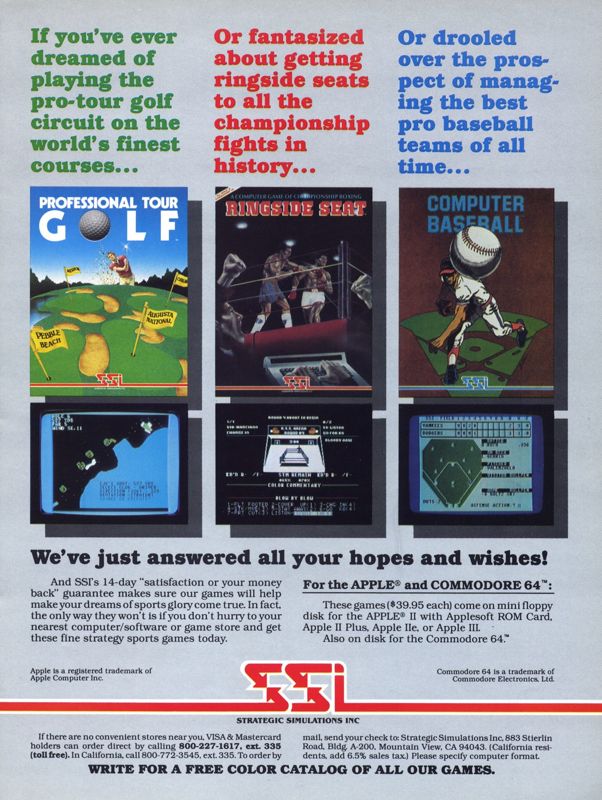 Ringside Seat Magazine Advertisement (Magazine Advertisements): Computer Gaming World (US), Vol. 3 No. 6 (December 1983)