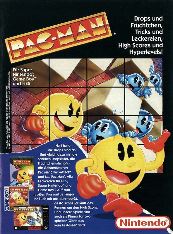 Pac-Man Magazine Advertisement (Magazine Advertisements): Club Nintendo (Germany), June 1994, page 35