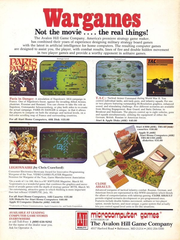 TAC: Tactical Armor Command Magazine Advertisement (Magazine Advertisements): Computer Gaming World (US), Vol. 3 No. 5 (October 1983)