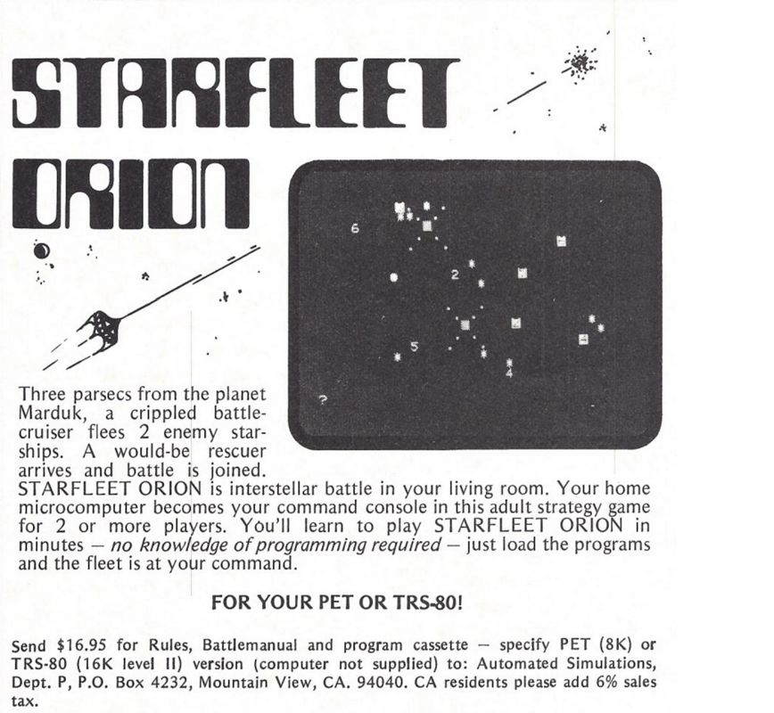 Starfleet Orion Screenshot (Magazine Advertisements): Creative Computing Magazine, March 1979, page 2