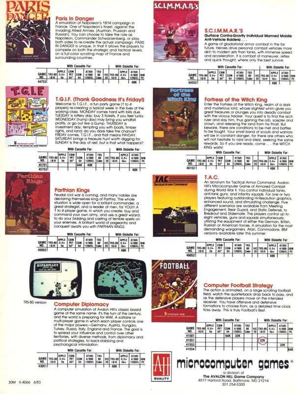 T.G.I.F. Magazine Advertisement (Magazine Advertisements): Computer Gaming World (US), Vol. 3 No. 4 (July - August 1983)