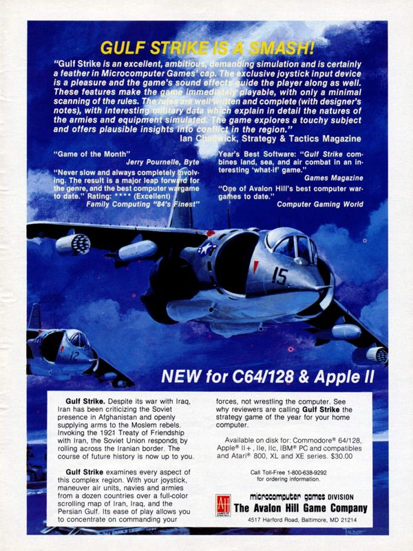 Gulf Strike Magazine Advertisement (Magazine Advertisements): Computer Gaming World (United States) Issue 30 (August 1986)
