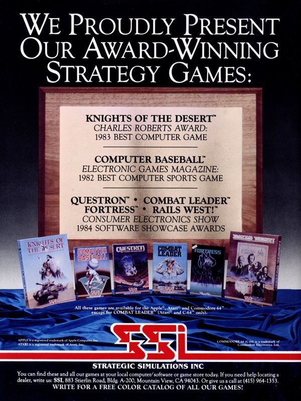 Knights of the Desert Magazine Advertisement (Magazine Advertisements): Computer Gaming World (US), Vol. 4.5 (October 1984)