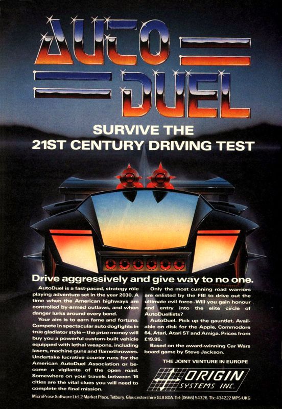 AutoDuel Magazine Advertisement (Magazine Advertisements): 1987 advertisement published in unknown magazine