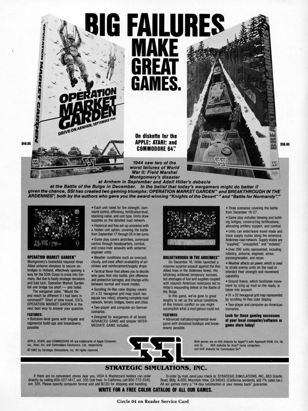 Breakthrough in the Ardennes Magazine Advertisement (Magazine Advertisements): Computer Gaming World (US), Vol. 5.2 (April - May 1985)