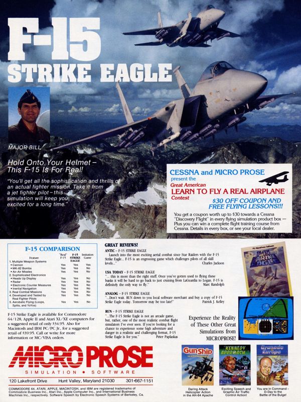 F-15 Strike Eagle Magazine Advertisement (Magazine Advertisements): Computer Gaming World (US), Vol. 5.5 (November - December 1985)