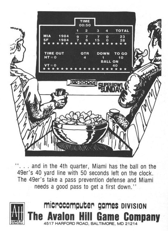 Super Bowl Sunday Magazine Advertisement (Magazine Advertisements): Computer Gaming World (US), Vol. 5.4 (September - October 1985) Part 1