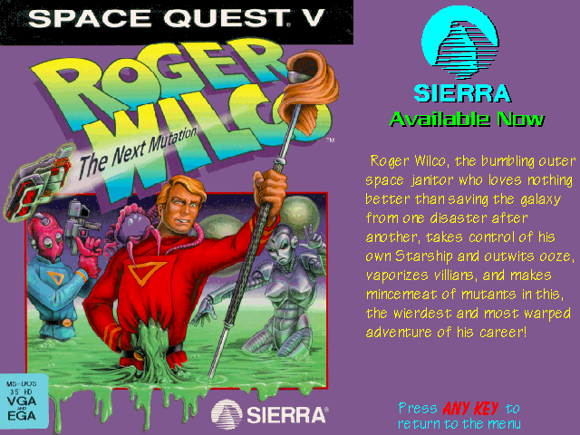Space Quest V: The Next Mutation Other (Sierra's Sneak Peeks (1993)): Self Running Display Screen AUTODEMO/SQ5.PCX
