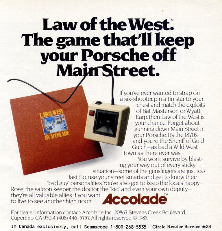 Law of the West Magazine Advertisement (Magazine Advertisements): Computer Gaming World (US), Issue #25 (January - February 1986)