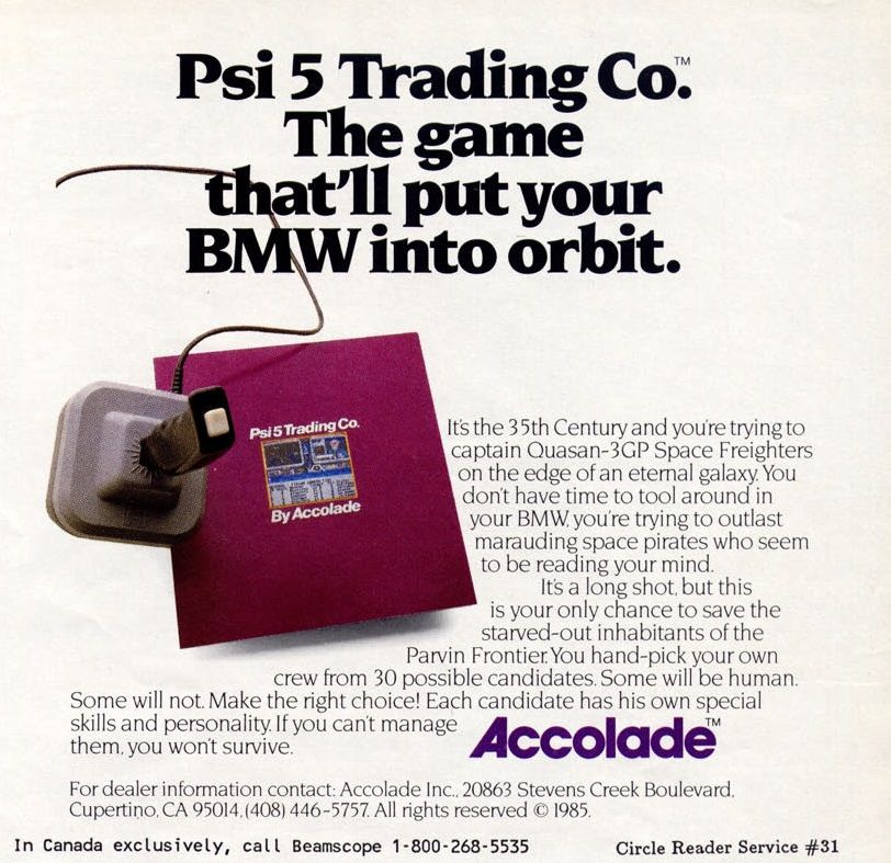 Psi 5 Trading Co. Magazine Advertisement (Magazine Advertisements): Computer Gaming World (US), Issue #25 (January - February 1986)