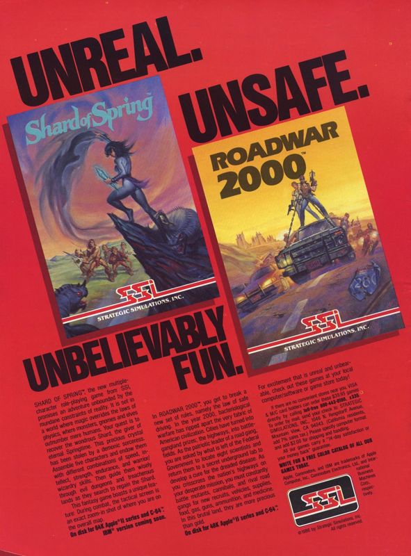 Roadwar 2000 Magazine Advertisement (Magazine Advertisements): Computer Gaming World (US), No. 31 (September - October 1986)