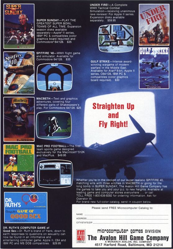 Dr. Ruth's Computer Game of Good Sex Magazine Advertisement (Magazine Advertisements): Computer Gaming World (US), No. 34 (January - February 1987)