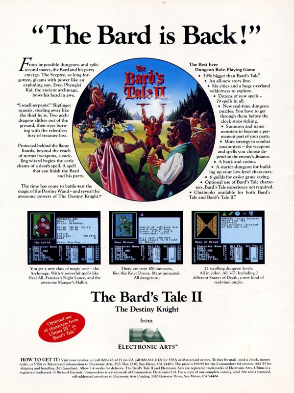 The Bard's Tale II: The Destiny Knight Magazine Advertisement (Magazine Advertisements): Computer Gaming World (US), No. 35 (March 1987)