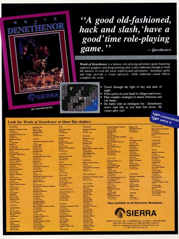 Wrath of Denethenor Magazine Advertisement (Magazine Advertisements): Computer Gaming World (US), No. 36 (April 1987)