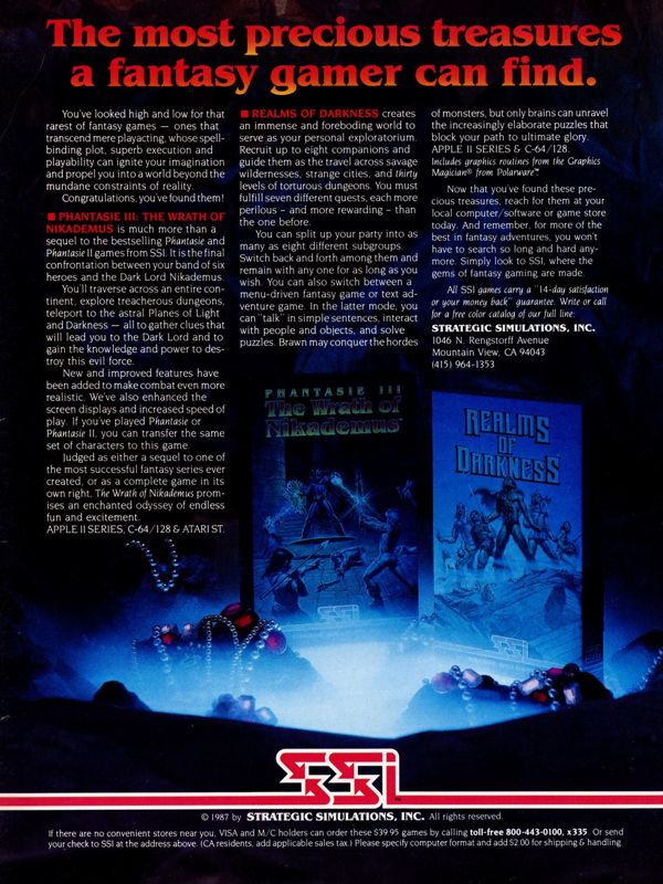 Realms of Darkness Magazine Advertisement (Magazine Advertisements): Computer Gaming World (US), No. 38 (June - July 1987)