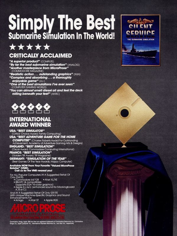 Silent Service Magazine Advertisement (Magazine Advertisements): Computer Gaming World (US), No. 37 (May 1987)