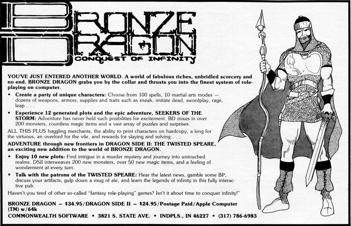 Bronze Dragon: Conquest of Infinity Magazine Advertisement (Magazine Advertisements): Computer Gaming World (US), No. 36 (April 1987)