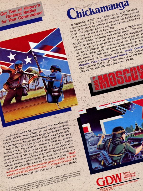 The Battle of Chickamauga Magazine Advertisement (Magazine Advertisements): Computer Gaming World (US), No. 37 (May 1987)