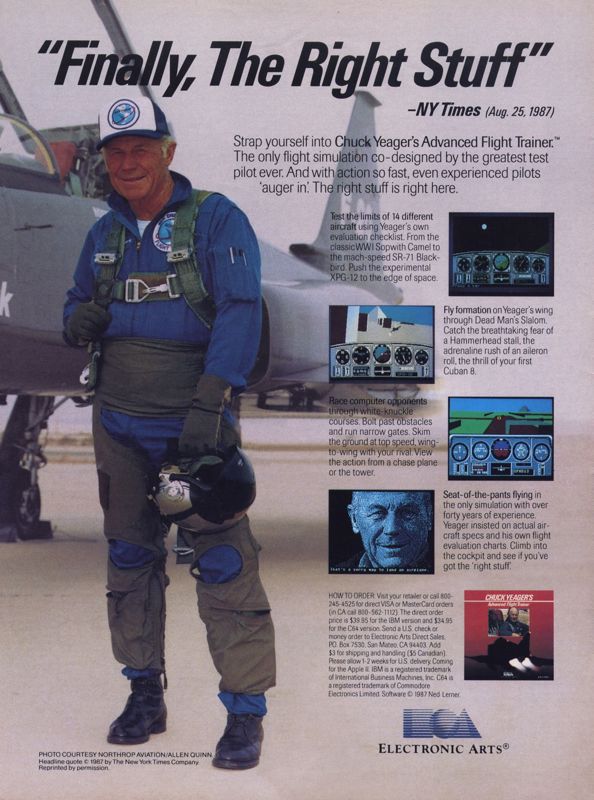 Chuck Yeager's Advanced Flight Simulator Magazine Advertisement (Magazine Advertisements): Computer Gaming World (US), Number 41 (November 1987)